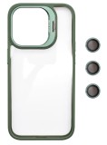 Husa Protectie din Policarbonat cu stativ si protectie camere, pentru iPhone 15 Pro, Verde