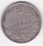Serbia 1 Dinar 1912, Europa, Argint