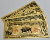 SUA - Set de 4 bancnote istorice 1,2,5 DOLARI 1899 &amp; 10 DOLARI 1901- Gold Collector Edition &ndash; placate decorativ cu aur de 24K