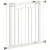 PawHut Poartă de Protecție pentru Scări și Uși, pentru C&acirc;inișori, Sistem de &Icirc;nchidere Automată, Montare Fără Găurire, Albă | Aosom Romania