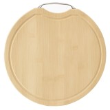 Tocator de bucatarie gros Pufo din lemn de bambus cu maner din metal, rotund, maro, 36 cm