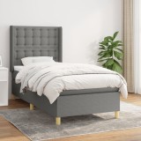 VidaXL Pat box spring cu saltea, gri &icirc;nchis, 100x200 cm, textil 3132290