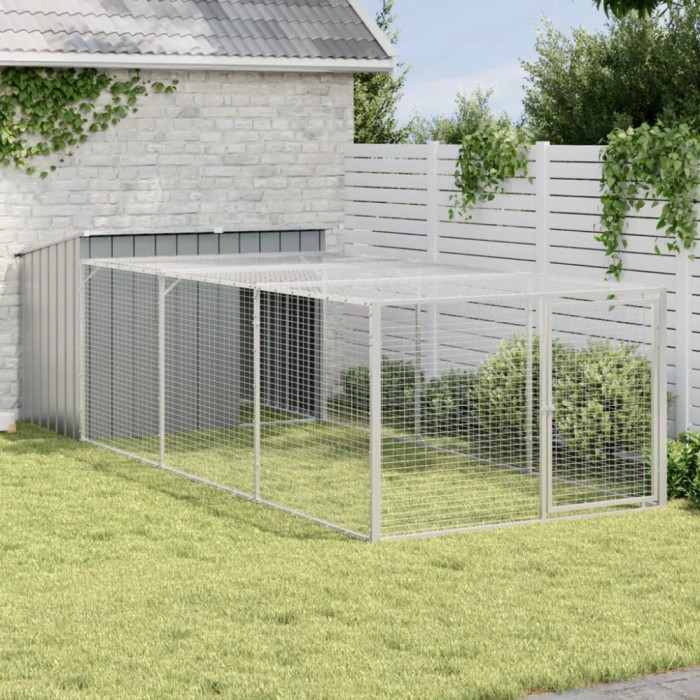 Cușcă c&acirc;ine cu țarc antracit 153x396x110 cm oțel galvanizat