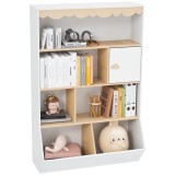 AIYAPLAY Bibliotecă copii cu spațiu de depozitare pentru cărți copii, mobilier pentru jucării cu 4 rafturi, 2 compartimente și dulap | Aosom Romania