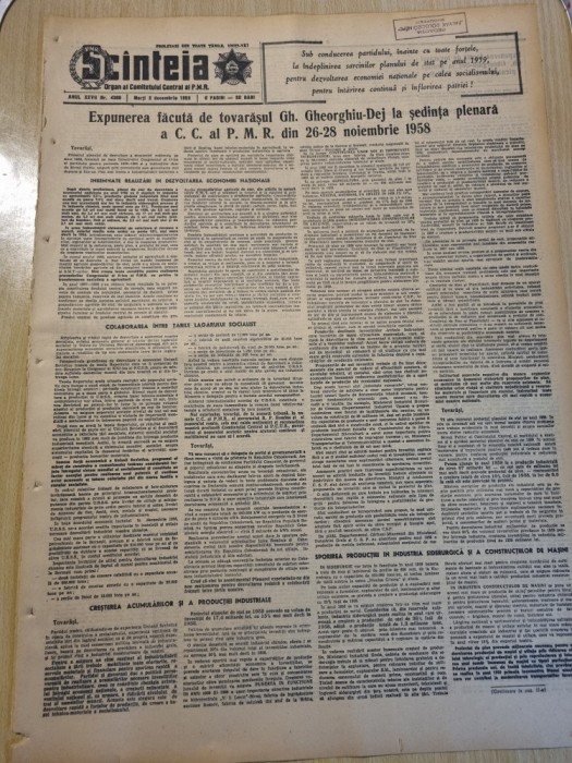 scanteia 2 decembrie 1958-expunerea lui gheorghiu dej la plenara PMR,targu mures