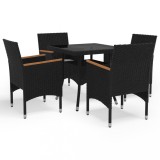 Cumpara ieftin Set mobilier grădină, 5 piese, negru, poliratan, lemn acacia