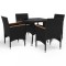 Set mobilier gradina, 5 piese, negru, poliratan, lemn acacia