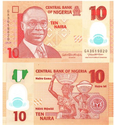 Nigeria 10 Naira 2020 P-38k UNC foto