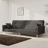 VidaXL Canapea extensibilă cu 2 locuri, 2 perne, gri &icirc;nchis, textil