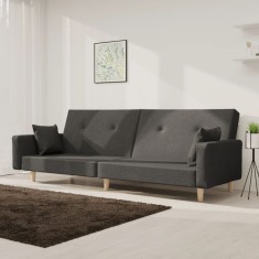 Canapea extensibilă cu 2 locuri, 2 perne, gri &icirc;nchis, textil
