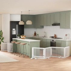 vidaXL Poartă c&acirc;ini pliabilă cu ușă 10 panouri, alb, 800 cm, lemn plop 3155675