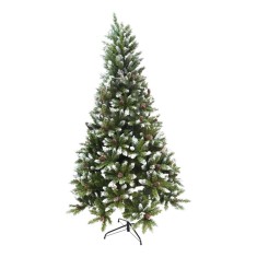 Brad de craciun artificial, inaltime 2.10 m, pulverizat alb-tip zapada, bogat, verde