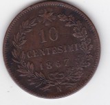 Moneda Italia 10 centesimi 1867 &ndash; Vittorio Emanuele II, marcaj N