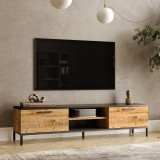 Comoda TV Lempaala 39x160x35cm cu 2 rafturi stejar rustic antracit [en.casa] HausGarden Leisure