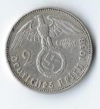 Moneda 2 reichsmark 1938 F - Germania, 8 g argint 0,625