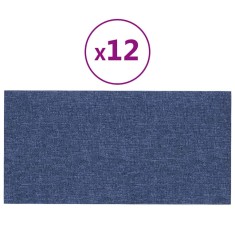Panouri de perete, 12 buc., albastru, 30x15 cm, textil, 0,54 m&amp;sup2; foto
