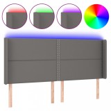 Cumpara ieftin Tablie de pat cu LED, gri, 203x16x118/128 cm, piele ecologica