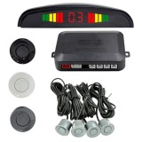 Senzori Parcare Auto cu Display LED, 12V, Negru/Gri/Alb, 4 Buc. - Detectare Obstacole, Avertizare Sonoră, Instalare Ușoară