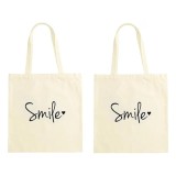 Set 2 sacose pentru cumparaturi, lungime totala 70 cm, bumbac, bej