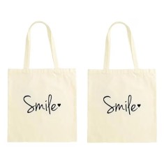 Set 2 sacose pentru cumparaturi, lungime totala 70 cm, bumbac, bej