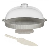 Suport Prajituri, 30cm, Picior 5.5cm, Capac Transparent Bej, Spatula Inclusa, Oem