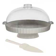 Suport Prajituri, 30cm, Picior 5.5cm, Capac Transparent Bej, Spatula Inclusa
