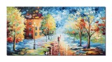 Cumpara ieftin Tablou pictat manual dormitor, living, Plimbare in doi, 120x60cm ulei in cutit efect 3D, Magistral, gata de expus pe perete