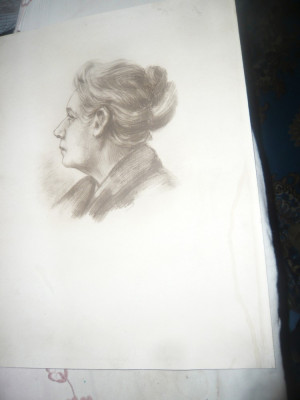 Litografie - Portret de femeie , dim.= 29,5x38cm , nesemnat ,cartonat foto