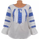 Cumpara ieftin Bluza Tip Ie Traditionala Alba cu Motiv Geometric Albastru de Dama - IMS44