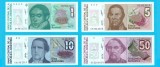 Argentina SET 4x (p#323+324+325+326) 1+5+10+50 Australes 1985-89 UNC 'Rivadavia+Urquiza+Derqui+Mitre'; (ROG CITITI DETALIILE!)