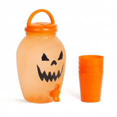 Dozator Bauturi cu Model Halloween, cu Robinet, Set Pahare din Plastic - 4,4 L