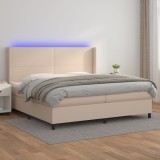 Cumpara ieftin Pat cu arcuri, saltea și LED, cappuccino, 200x200 cm, piele eco