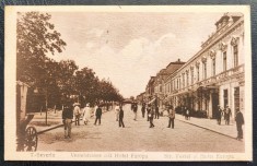 Turnu Severin - Str.Vestei si Hotel Europa, printata, animata, circulata la Timisoara, timbru detasat