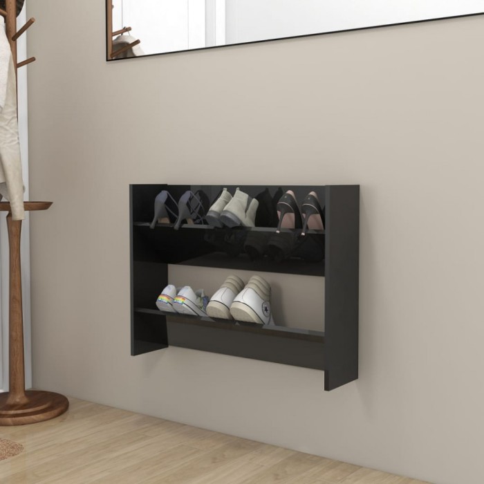 vidaXL Pantofare de perete, negru extralucios, 80x18x60 cm, PAL 806755