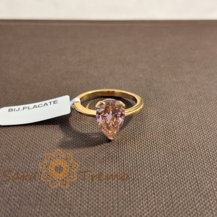 Inel placat cu aur, cu cristal roz zirconia