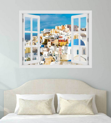 Fereastra cu efect 3D - Santorini, Grecia - 119x93 cm foto