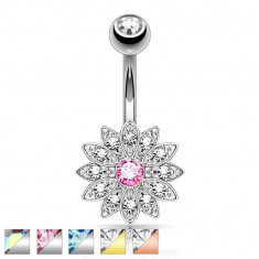 Piercing pentru buric din oțel inoxidabil, floare lucioasă din zirconiu - Culoare Piercing: Argintiu - roz