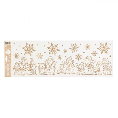 Autocolant Decorativ Crăciun, Om de Zăpadă și Fulgi, Glitter Bronz, 20x60cm foto