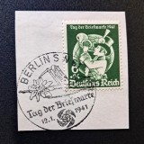 Germania / Deutsches Reich 1941 Fragment Comemorativ "Tag der Briefmarke 1941" (6+24 Rpf Verde) Ștampilat special Berlin SW 68 12.1.41 - CKL2