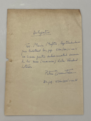 Petru Dumitriu - document vechi - manuscris, semnatura olografa foto