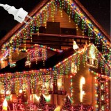 Cumpara ieftin Instalatie Craciun Turturi BZRSH, 23.5 m, 500 LED-uri Multicolor , Perdea Franjuri Rezistenta la Apa IP45, Exterior Interior, Interconectabila, Fir Al