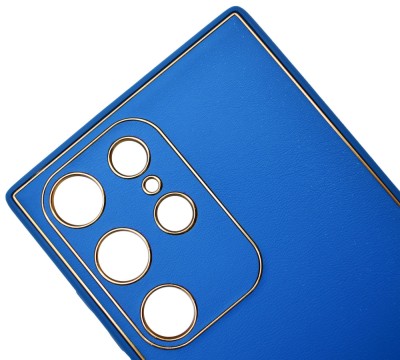 Husa eleganta din piele ecologica pentru Samsung Galaxy S22 Ultra cu accente aurii, Albastru foto