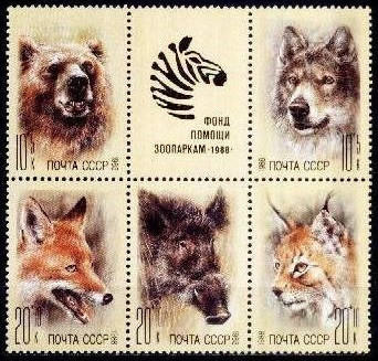 C2838 - Rusia 1988 - Fauna bloc de 5 +vigneta neuzat,perfecta stare foto