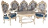 Set baroc living din lemn masiv alb cu tapiterie albastra din catifea CAT402, Sufragerii si mobilier salon