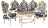 Set baroc living din lemn masiv alb cu tapiterie albastra din catifea CAT402, Sufragerii si mobilier salon