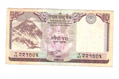 Bancnota Nepal 10 rupees/rupii 2012, stare relativ buna foto