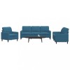 VidaXL Set de canapele cu perne, 3 piese, albastru, catifea