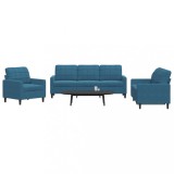 VidaXL Set de canapele cu perne, 3 piese, albastru, catifea