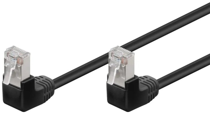 Cablu Patch CAT5e 2x RJ45 90 FTP 0.5m negru pentru Conectare retea /Ecranat /Protectie la indoire 96077 Goobay