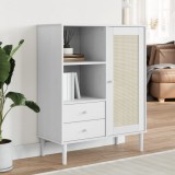 Dulap &icirc;nalt SENJA aspect ratan alb, 90x40x112cm, lemn masiv pin